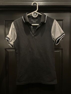 Denim & Flower Black Polo with Gray Contrast Sleeves and Trim